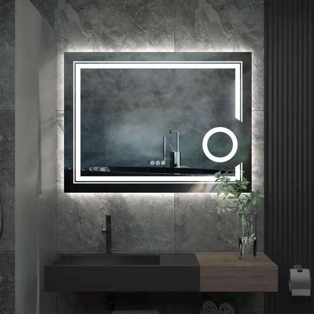 Alt view image 3 of 7 - LED Lighted Smart Bathroom Mirror 3X Magnifier Wall Mounted Front Backlit Dimmer