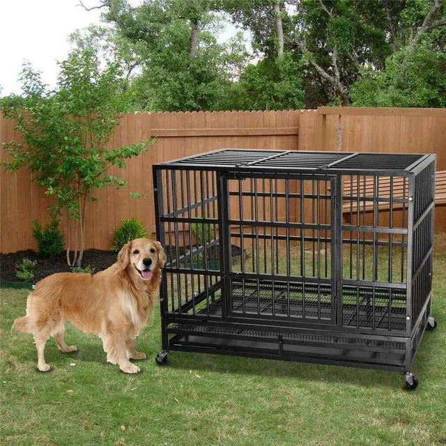 Alt view image 2 of 7 - Chew-resistant Heavy Duty Metal Dog Cage Kennel Pet Crate Wheels Indoor Outdoor