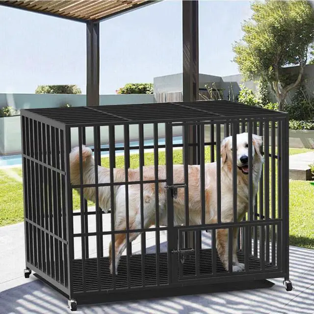 Alt view image 4 of 7 - Chew-resistant Heavy Duty Metal Dog Cage Kennel Pet Crate Wheels Indoor Outdoor
