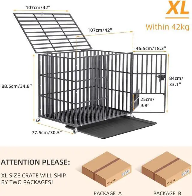 Alt view image 7 of 7 - Chew-resistant Heavy Duty Metal Dog Cage Kennel Pet Crate Wheels Indoor Outdoor