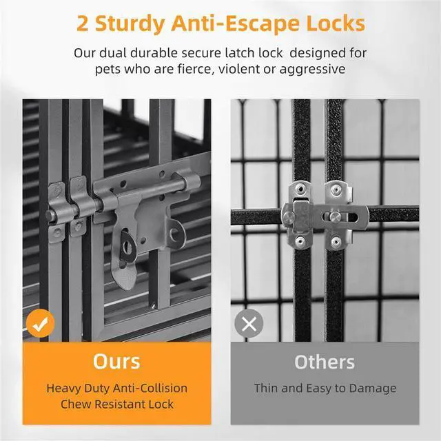 Alt view image 6 of 7 - Chew-resistant Heavy Duty Metal Dog Cage Kennel Pet Crate Wheels Indoor Outdoor