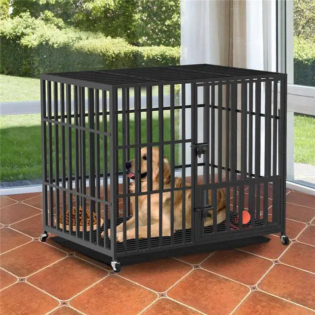 Alt view image 3 of 7 - Chew-resistant Heavy Duty Metal Dog Cage Kennel Pet Crate Wheels Indoor Outdoor