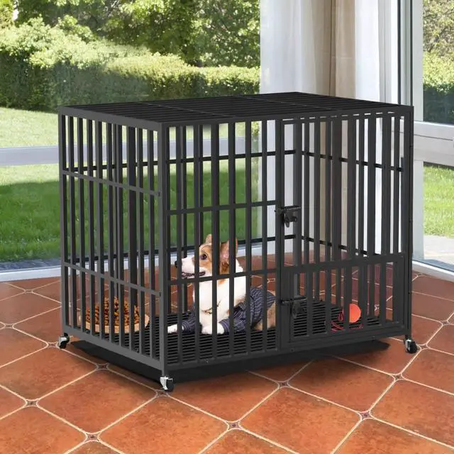 Alt view image 2 of 7 - Chew-resistant Heavy Duty Metal Dog Cage Kennel Pet Crate Wheels Indoor Outdoor