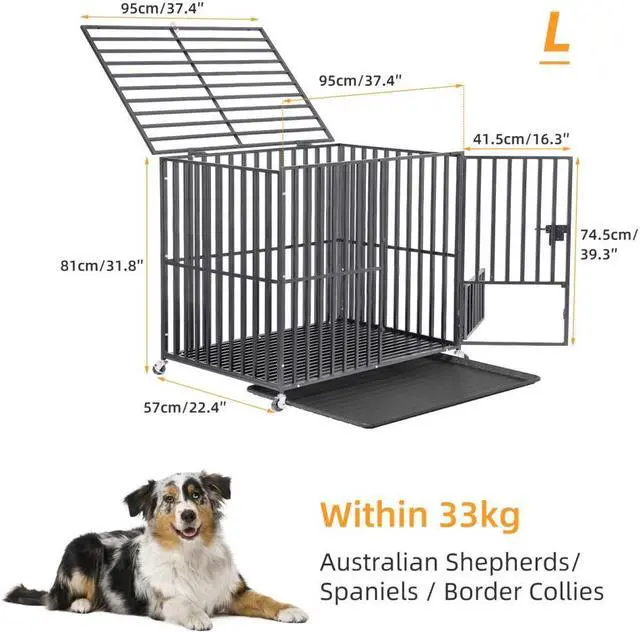 Alt view image 7 of 7 - Chew-resistant Heavy Duty Metal Dog Cage Kennel Pet Crate Wheels Indoor Outdoor