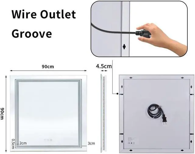Alt view image 7 of 7 - Square Anti-Fog Illuminated LED Bathroom Mirror Dual Hanging Touch Sensor Makeup Vanity Mirror