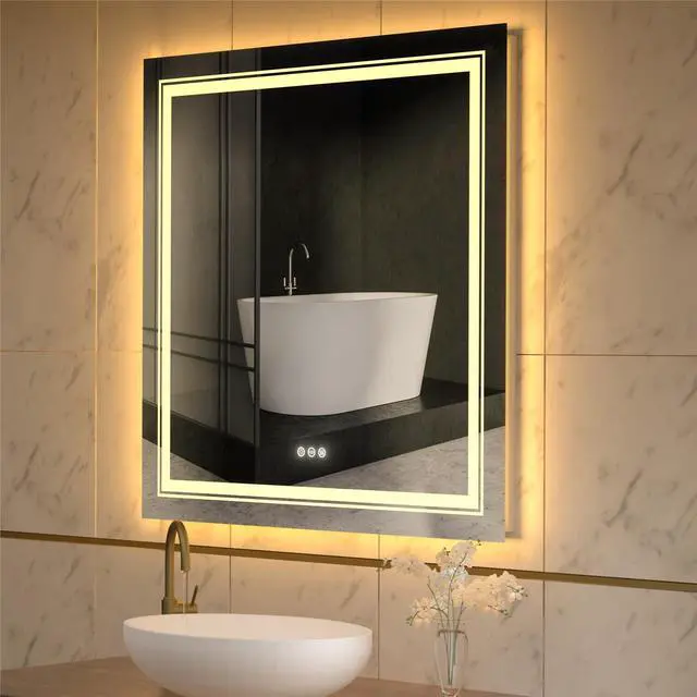 Alt view image 2 of 7 - Square Anti-Fog Illuminated LED Bathroom Mirror Dual Hanging Touch Sensor Makeup Vanity Mirror
