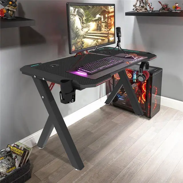 Alt view image 3 of 7 - Large 3D Super Cool RGB LED Lights Computer Gaming Desk RGB LED Lights Carbon Fiber Laptop Table Home Office Desk