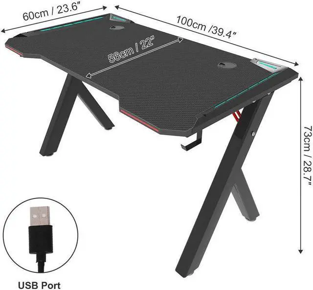 Alt view image 7 of 7 - Large 3D Super Cool RGB LED Lights Computer Gaming Desk RGB LED Lights Carbon Fiber Laptop Table Home Office Desk