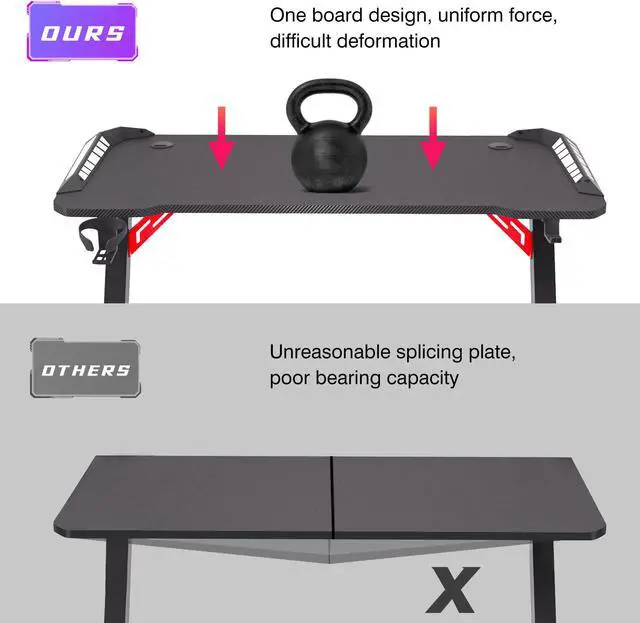 Alt view image 6 of 7 - Large 3D Super Cool RGB LED Lights Computer Gaming Desk RGB LED Lights Carbon Fiber Laptop Table Home Office Desk