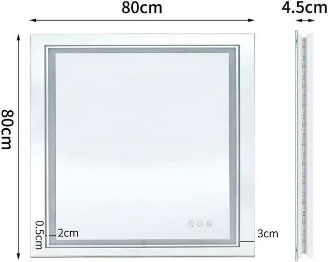 Alt view image 7 of 7 - Square Anti-Fog Illuminated LED Bathroom Mirror Dual Hanging Touch Sensor Makeup Vanity Mirror