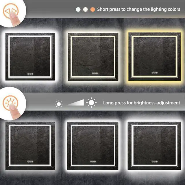 Alt view image 6 of 7 - Square Anti-Fog Illuminated LED Bathroom Mirror Dual Hanging Touch Sensor Makeup Vanity Mirror