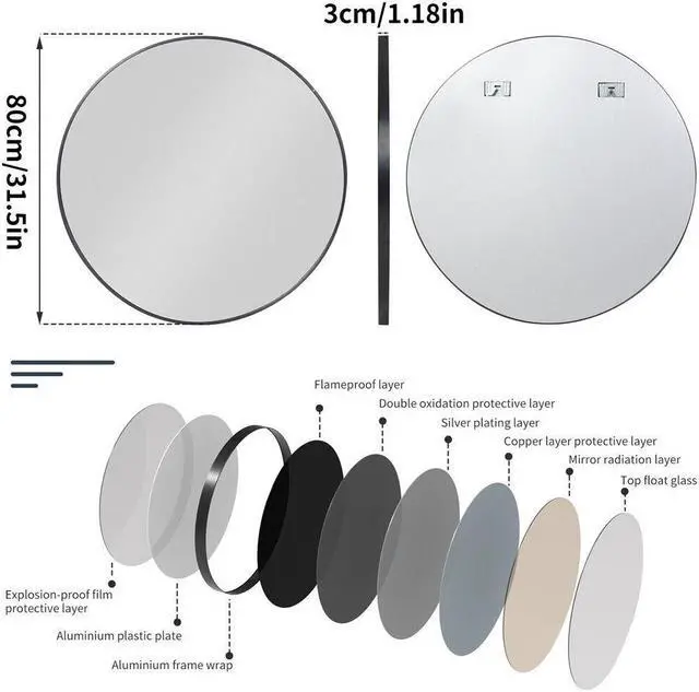 Alt view image 7 of 7 - Minimalist Style Black Aluminum Framed Bathroom Mirror Wall Mounted Vanity Mirror