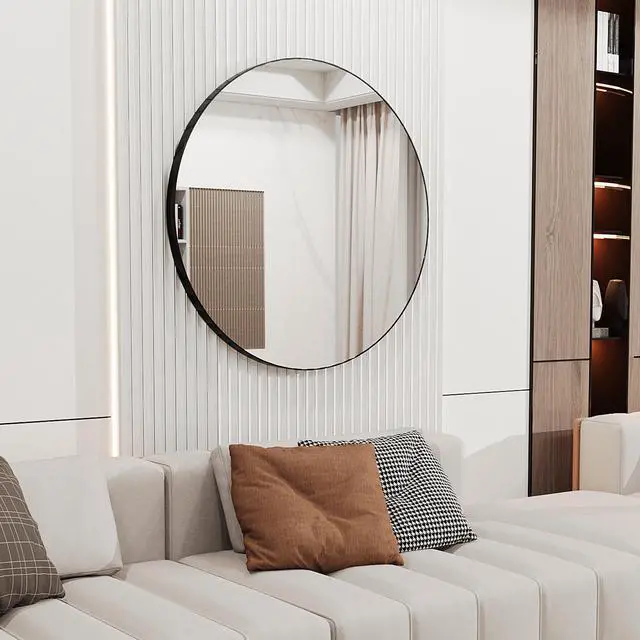 Alt view image 4 of 7 - Minimalist Style Black Aluminum Framed Bathroom Mirror Wall Mounted Vanity Mirror