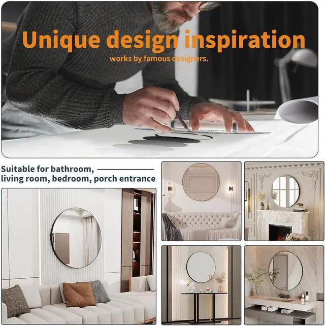 Alt view image 6 of 7 - Minimalist Style Black Aluminum Framed Bathroom Mirror Wall Mounted Vanity Mirror