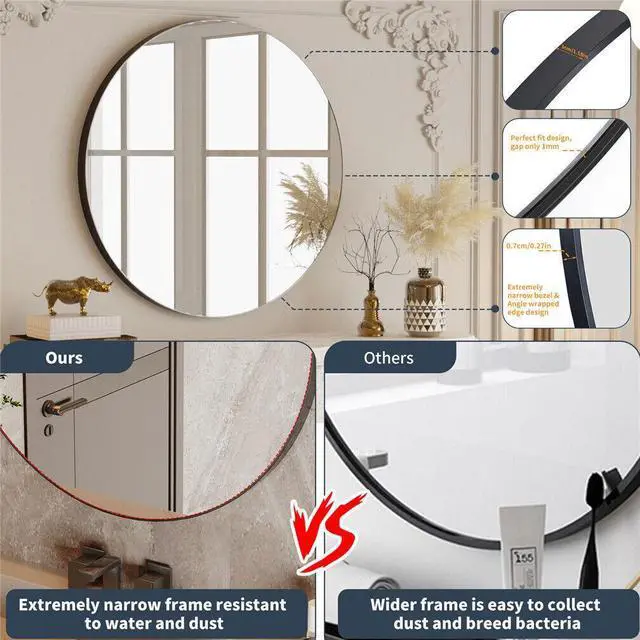 Alt view image 5 of 7 - Minimalist Style Black Aluminum Framed Bathroom Mirror Wall Mounted Vanity Mirror