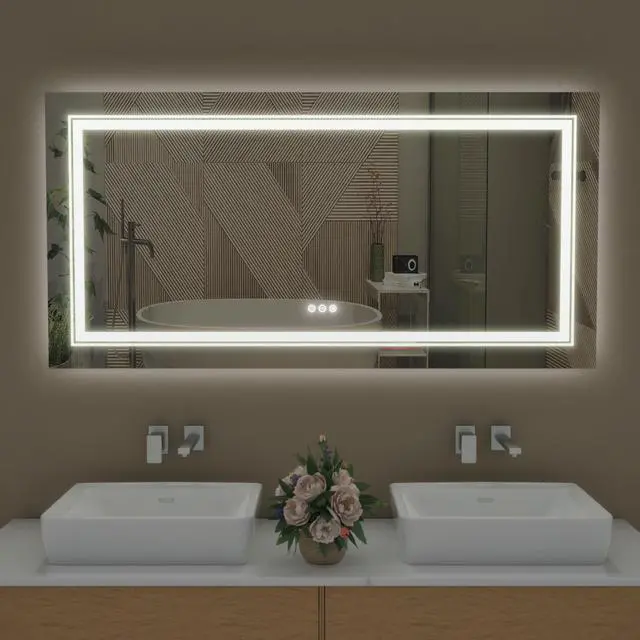 Alt view image 2 of 7 - Extra Large LED Illuminated Bathroom Mirror Anti-fog Shatterproof Aluminum Frame