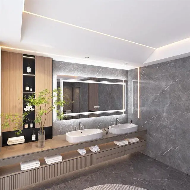 Alt view image 3 of 7 - Extra Large LED Illuminated Bathroom Mirror Anti-fog Shatterproof Aluminum Frame
