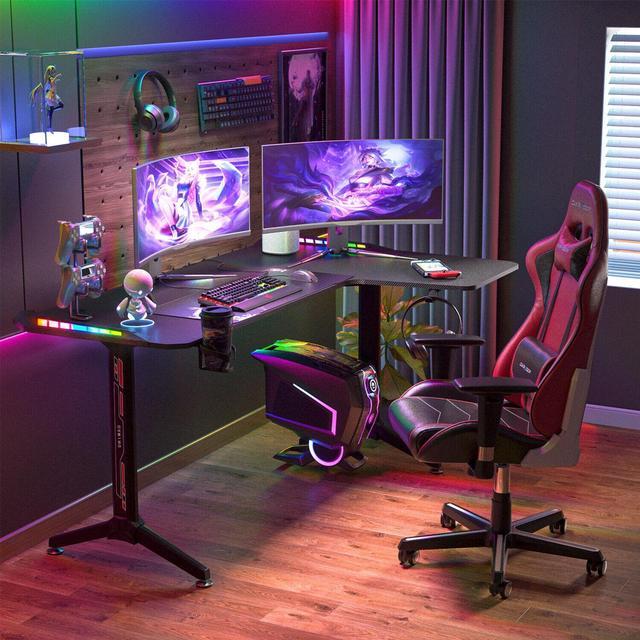 Extra Large Pro Gaming Desk RGB LED Ergonomic PC Computer Table 3D