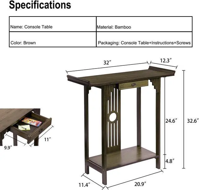 Alt view image 5 of 7 - Oriental Console Table Rustic Wood Corridor Side Table with Storage Shelf