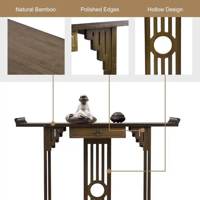 Alt view image 6 of 7 - Oriental Console Table Rustic Wood Corridor Side Table with Storage Shelf