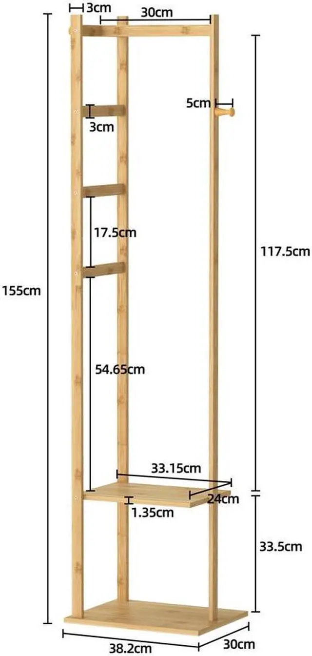 Alt view image 7 of 7 - Bamboo Garment Coat Rack Wooden Clothes Hat Hanger Organizer Shelf