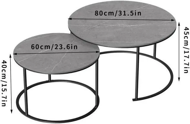 Alt view image 7 of 7 - 2 PCS Marble Coffee Nesting Table Round Side End Table Metal Legs Waterproof