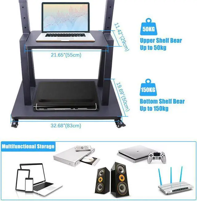 Alt view image 6 of 7 - XXL Large Mobile TV Stand Mount Universal Flat Screen Rolling TV Cart for 32-100 inch LED LCD OLED Screens Height Adjustable Ultra Stable TV Trolley with 2 Tier Storage Shelves
