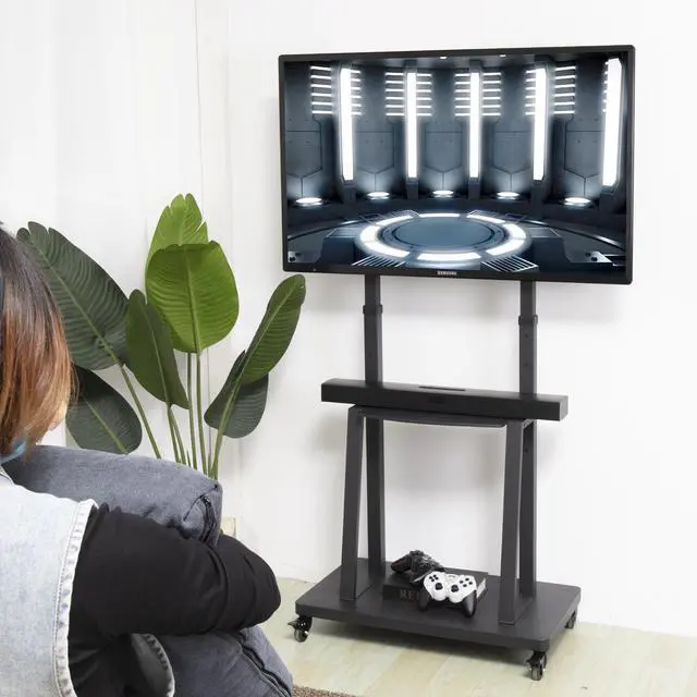 Alt view image 2 of 7 - Heavy Duty TV Stand Wheels TV Bracket Rolling Floor Television Mount for 32"-80"