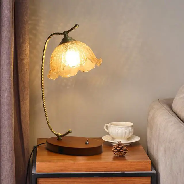 Alt view image 4 of 7 - Vintage Scandinavian Style Flower Table Lamp FlowerGlass  Shade Night Lamp