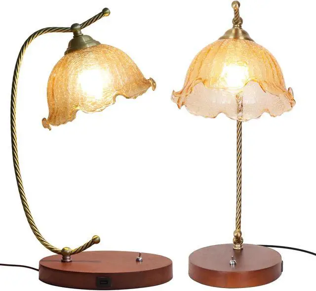 Alt view image 5 of 7 - Vintage Scandinavian Style Flower Table Lamp FlowerGlass  Shade Night Lamp