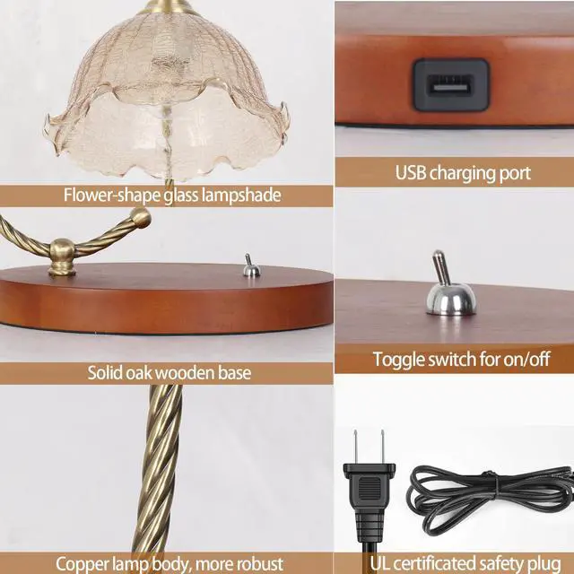 Alt view image 6 of 7 - Vintage Scandinavian Style Flower Table Lamp FlowerGlass  Shade Night Lamp