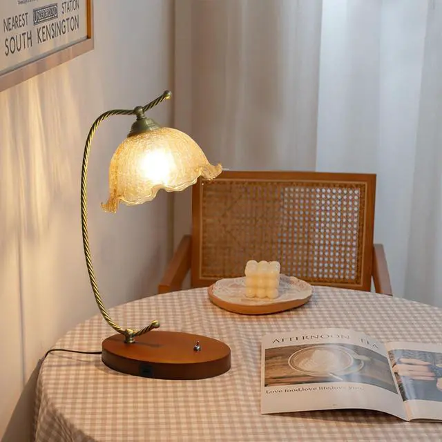 Alt view image 2 of 7 - Vintage Scandinavian Style Flower Table Lamp FlowerGlass  Shade Night Lamp