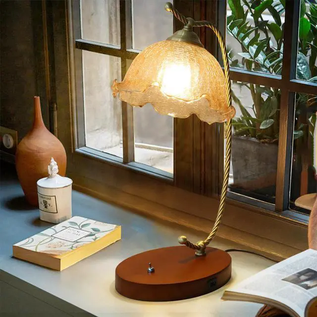 Alt view image 3 of 7 - Vintage Scandinavian Style Flower Table Lamp FlowerGlass  Shade Night Lamp