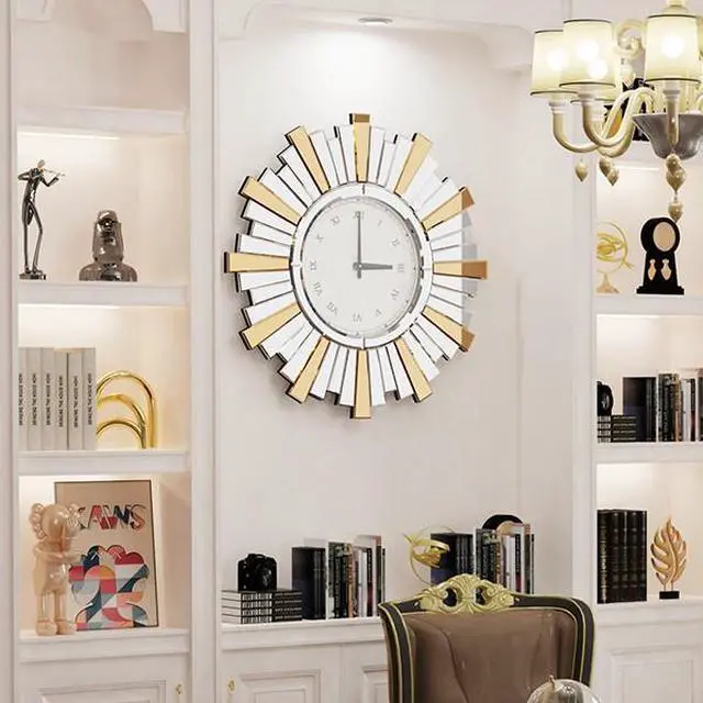 Alt view image 4 of 7 - 3D Retro Sunburst Mirrored Wall Clock Modern High-end Decorative Clock