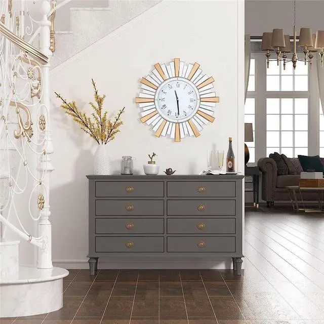 Alt view image 3 of 7 - 3D Retro Sunburst Mirrored Wall Clock Modern High-end Decorative Clock