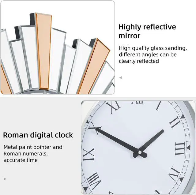 Alt view image 6 of 7 - 3D Retro Sunburst Mirrored Wall Clock Modern High-end Decorative Clock