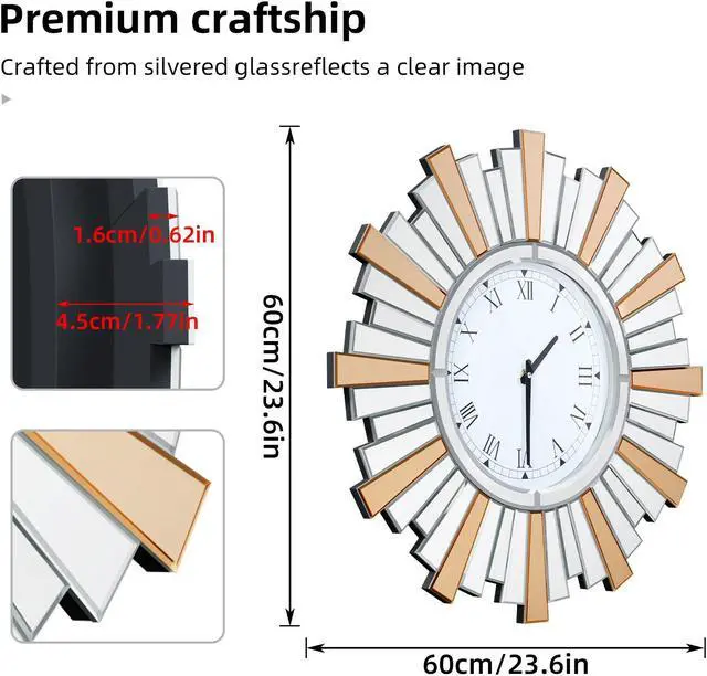 Alt view image 7 of 7 - 3D Retro Sunburst Mirrored Wall Clock Modern High-end Decorative Clock