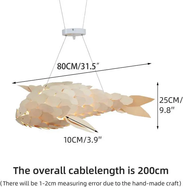 Alt view image 7 of 7 - Large Handwoven Fish-Shaped Pendant Lighting Rustic Dining Room Wood Ceiling Chandelier