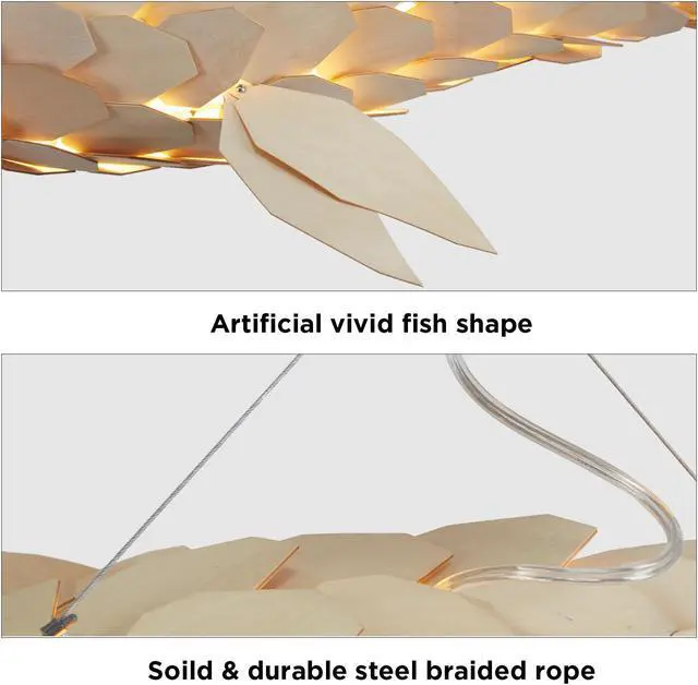 Alt view image 6 of 7 - Large Handwoven Fish-Shaped Pendant Lighting Rustic Dining Room Wood Ceiling Chandelier