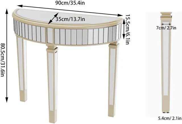 Alt view image 7 of 7 - 3 Legged Silver Mirrored Console Table With Champagne Edge Modern Vanity Make up Table