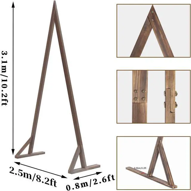 Alt view image 7 of 7 - Heavy Duty Wooden Wedding Arch Frame Thicken Triangle Backdrop Stand Party Props Indoor Outdoor