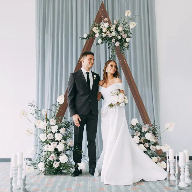 Alt view image 4 of 7 - Heavy Duty Wooden Wedding Arch Frame Thicken Triangle Backdrop Stand Party Props Indoor Outdoor