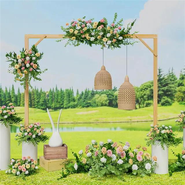 Alt view image 3 of 7 - 2 Pack Rustic Wooden Wedding Arch Stand Holiday Festive Proposal Backdrop Archway Dec