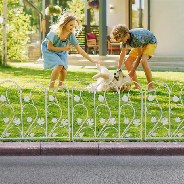Main image of 5X White Decorative Garden Fence Panel Rustproof Wire Metal Border Edging Dog Barrier
