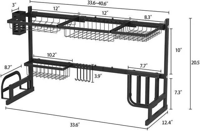 Alt view image 7 of 7 - Adjustable Over Sink Dish Drainer Drying Rack Stainless Steel  Kitchen Utensils Holder