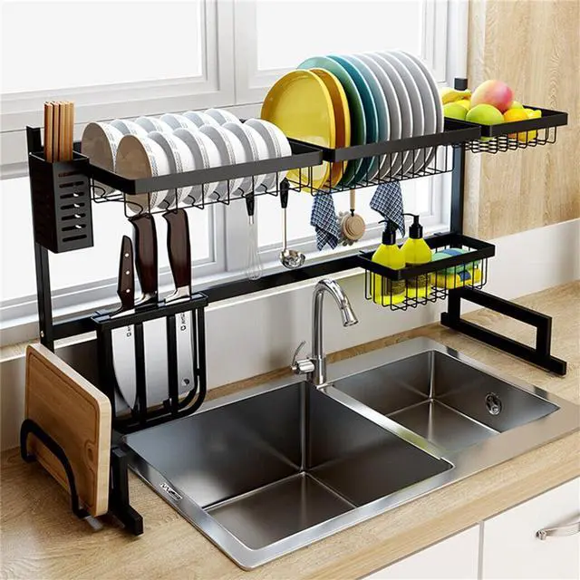 Alt view image 3 of 7 - Adjustable Over Sink Dish Drainer Drying Rack Stainless Steel  Kitchen Utensils Holder