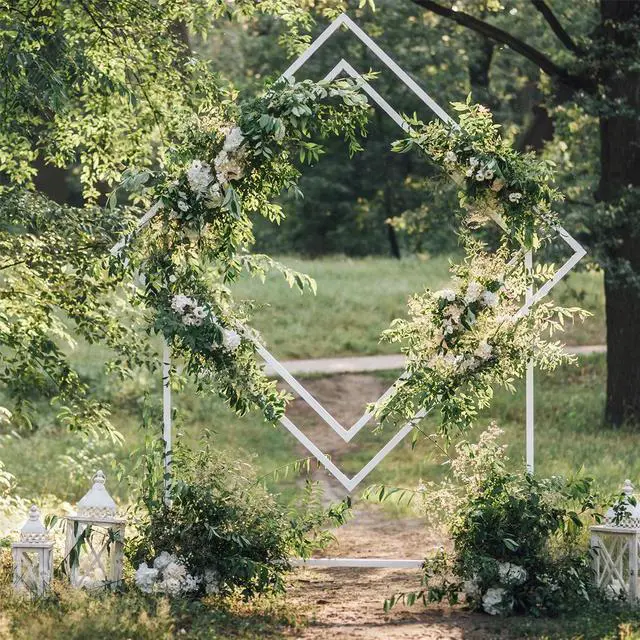 Alt view image 6 of 7 - Heavy Duty Geometric Outdoor Wedding Stand Backdrop Arch Frame Flower Balloon Rack Decor
