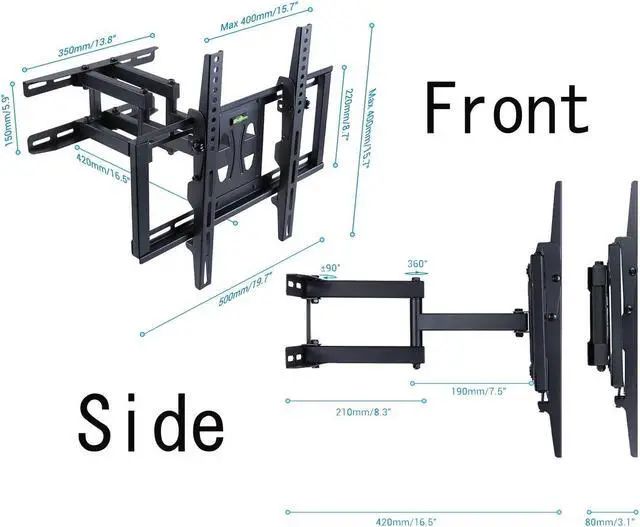 Alt view image 6 of 7 - Heavy Duty Full Motion Swivel Double Arm Wall Mount TV Bracket 26'' to 55" Hang