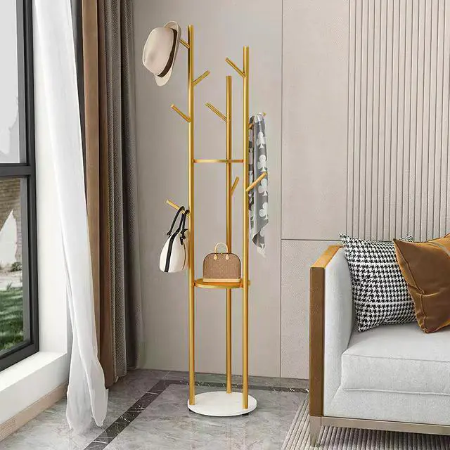 Alt view image 3 of 7 - Marble Coat Rack Hat Clothes Stand Gold Strong Hook Tree Metal Organizer w/ Shelf Storage