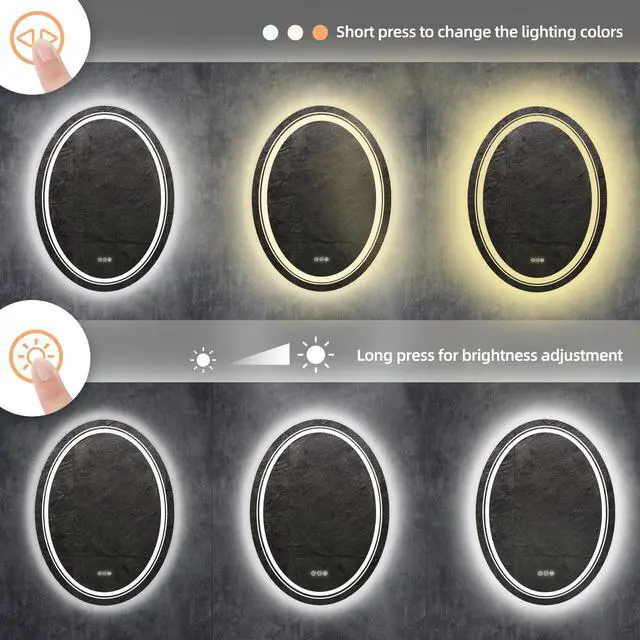 Alt view image 6 of 7 - Jumbo Oval  LED Backlit Light Bathroom Mirror Antifog  Wall Mount Dimmable Makeup Mirror